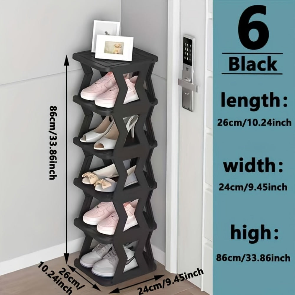Shoe Rack Narrow Single-Row Organizer with 6-Tier or 9-Tier Folding Removable Design and Top Shelf