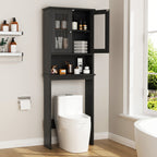 Over-the-Toilet Bathroom Storage Cabinet with Glass-Panel Double Doors, Open Shelf and Three Color Options