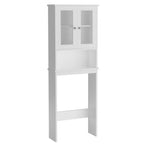 Over-the-Toilet Bathroom Storage Cabinet with Glass-Panel Double Doors, Open Shelf and Three Color Options