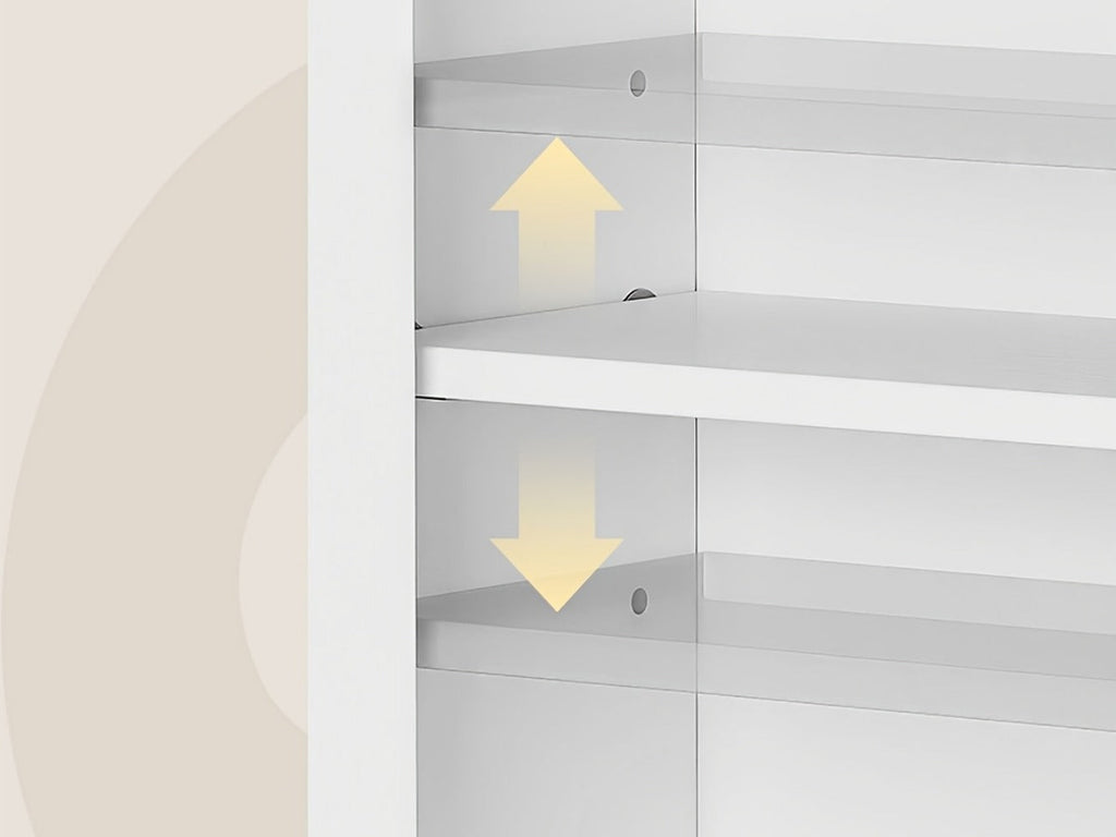 Over-the-Toilet Bathroom Storage Cabinet with Glass-Panel Double Doors, Open Shelf and Three Color Options