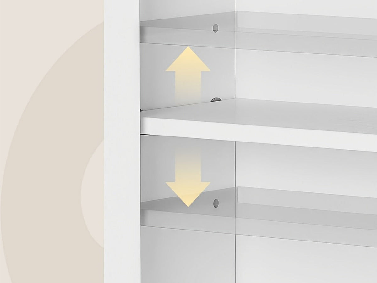 Over-the-Toilet Bathroom Storage Cabinet with Glass-Panel Double Doors, Open Shelf and Three Color Options