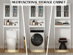 Over-the-Toilet Bathroom Storage Cabinet with Glass-Panel Double Doors, Open Shelf and Three Color Options