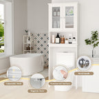 Over-the-Toilet Bathroom Storage Cabinet with Glass-Panel Double Doors, Open Shelf and Three Color Options