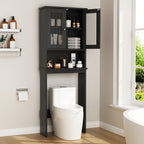 Over-the-Toilet Bathroom Storage Cabinet with Glass-Panel Double Doors, Open Shelf and Three Color Options