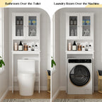 Over-the-Toilet Bathroom Storage Cabinet with Glass-Panel Double Doors, Open Shelf and Three Color Options