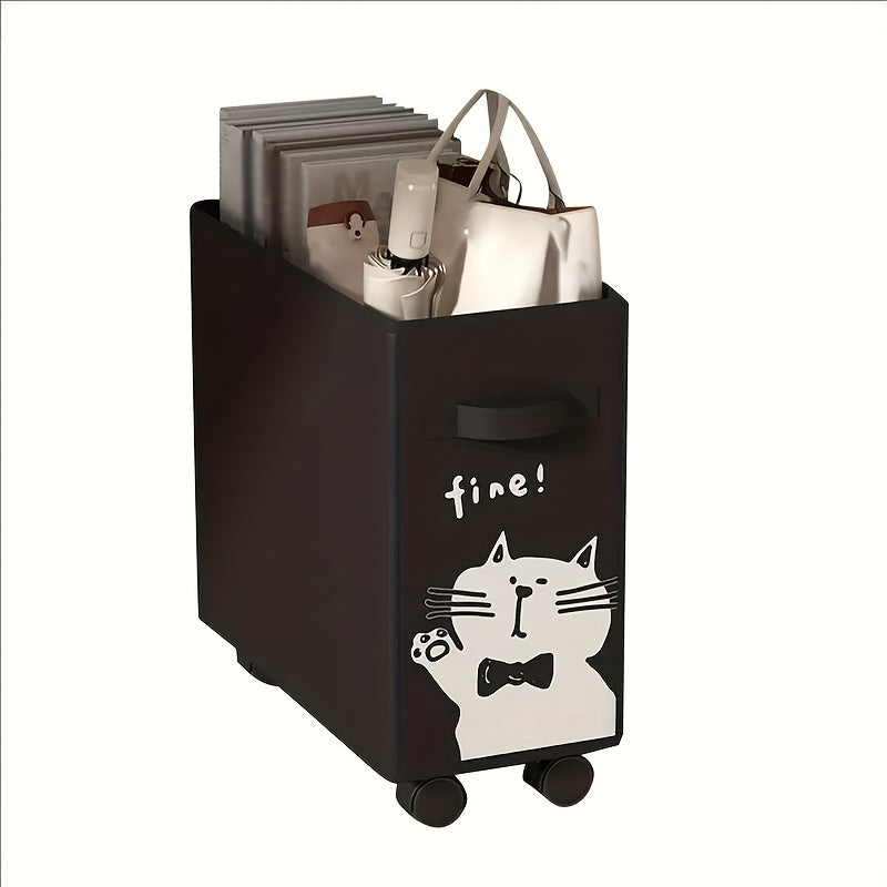 Storage Cart Slim Rolling Fabric Bin with Open Top, Side Handles and Black or White Color Options for Narrow Spaces