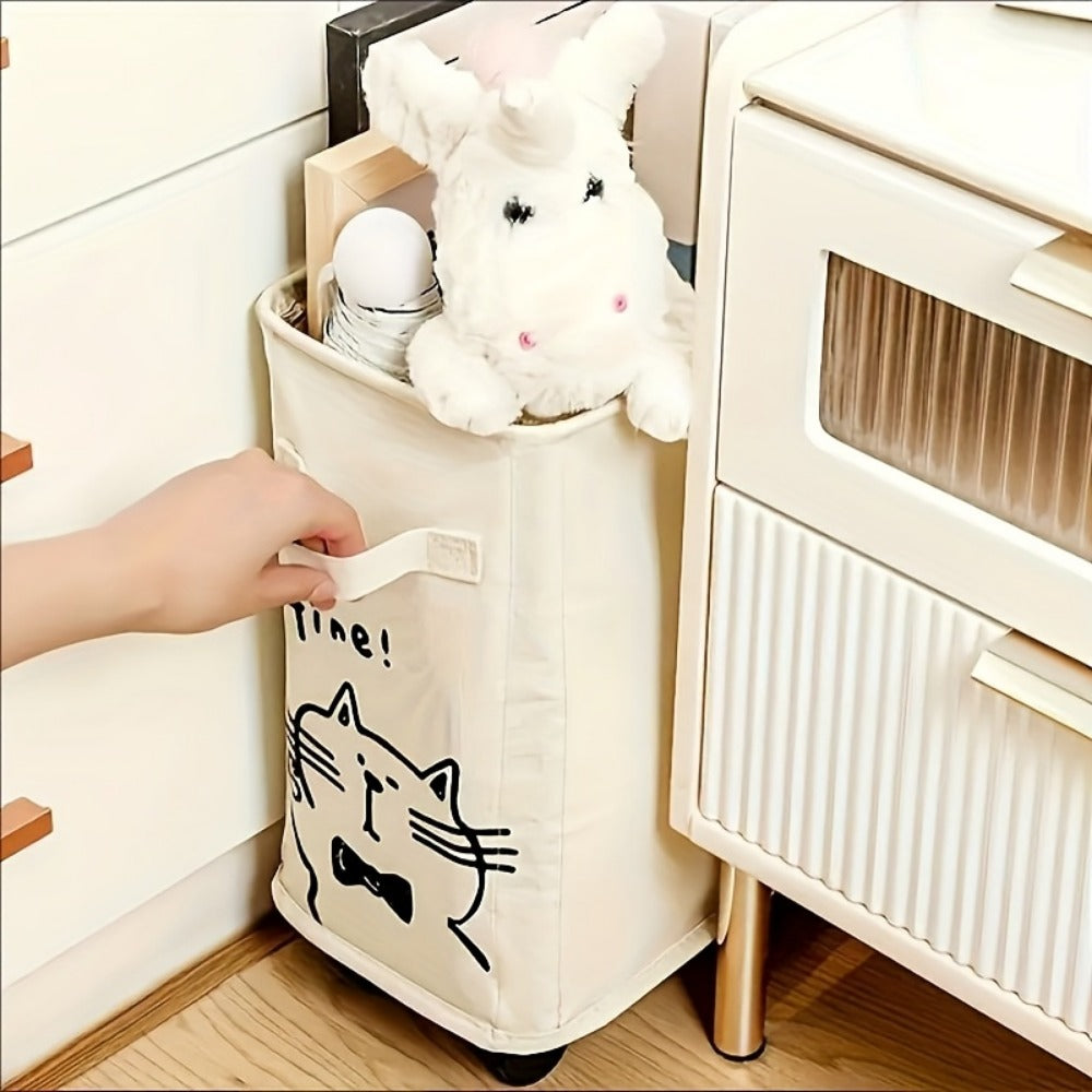 Storage Cart Slim Rolling Fabric Bin with Open Top, Side Handles and Black or White Color Options for Narrow Spaces