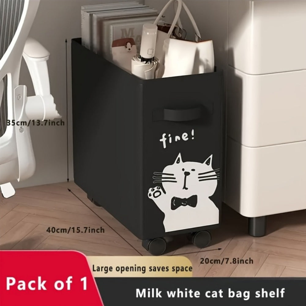 Storage Cart Slim Rolling Fabric Bin with Open Top, Side Handles and Black or White Color Options for Narrow Spaces