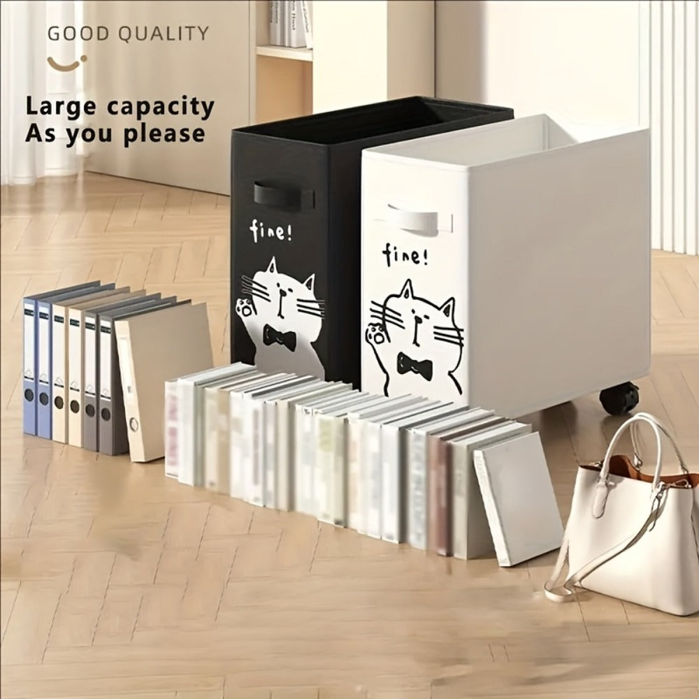 Storage Cart Slim Rolling Fabric Bin with Open Top, Side Handles and Black or White Color Options for Narrow Spaces