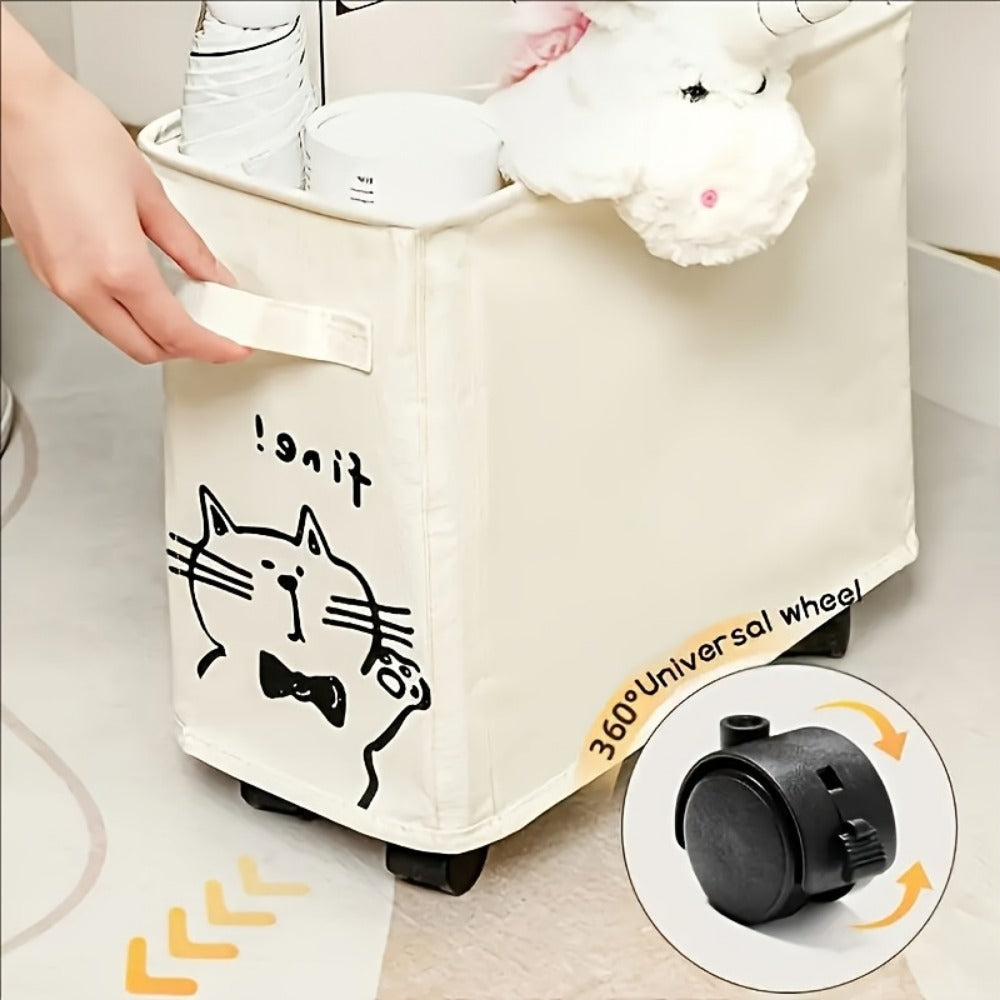 Storage Cart Slim Rolling Fabric Bin with Open Top, Side Handles and Black or White Color Options for Narrow Spaces