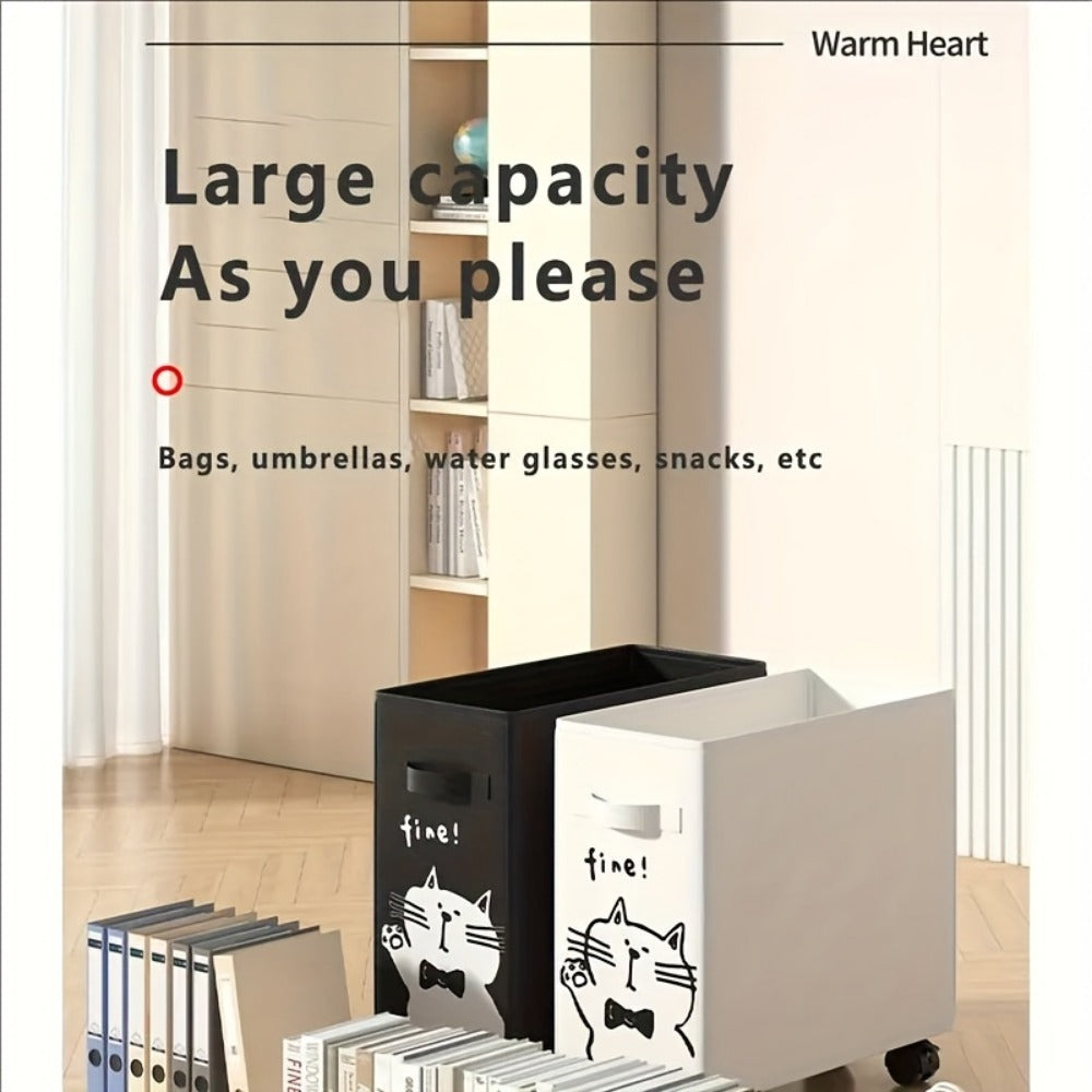 Storage Cart Slim Rolling Fabric Bin with Open Top, Side Handles and Black or White Color Options for Narrow Spaces
