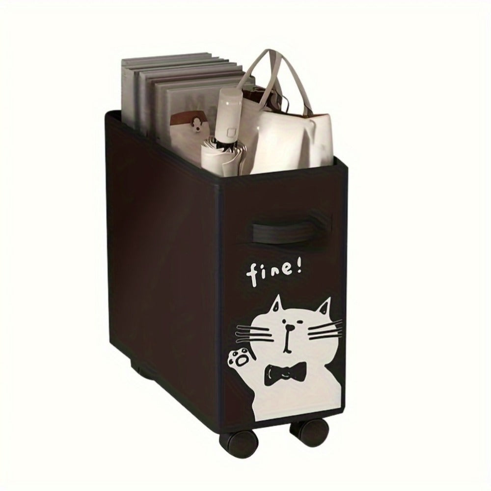 Storage Cart Slim Rolling Fabric Bin with Open Top, Side Handles and Black or White Color Options for Narrow Spaces