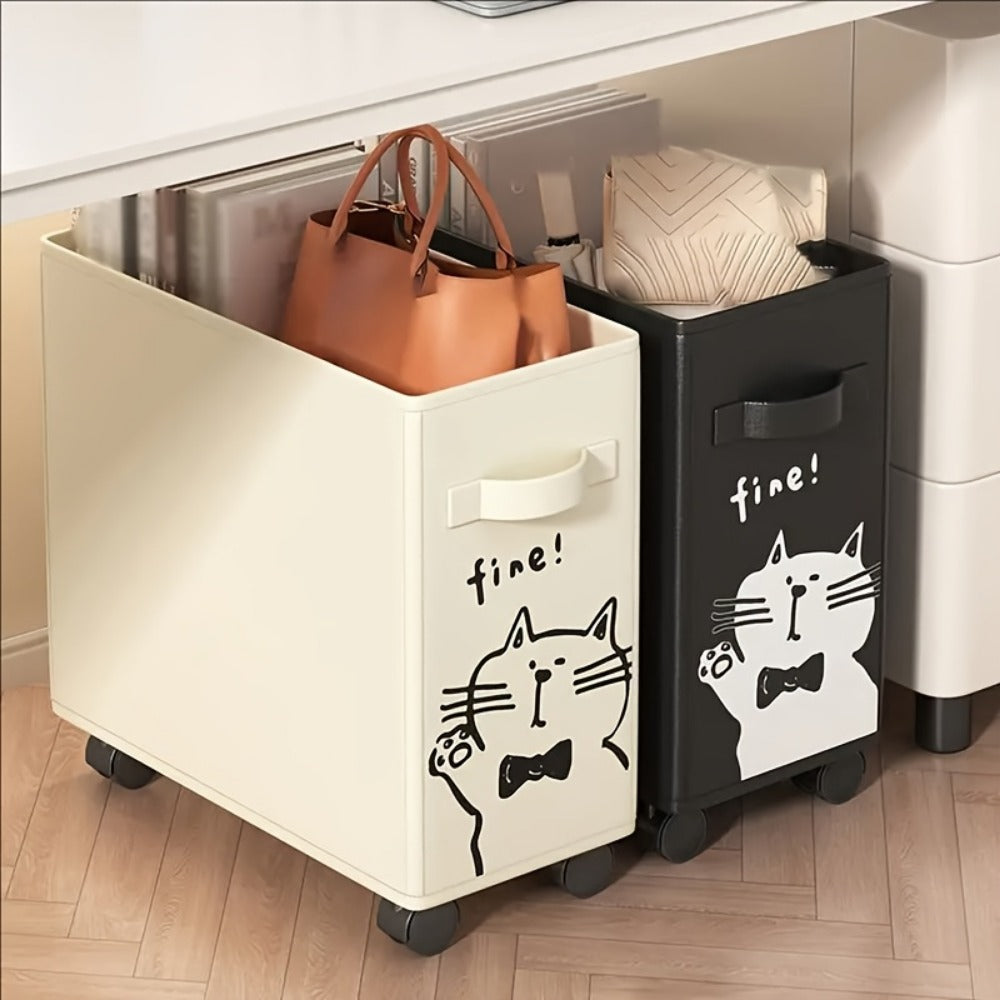 Storage Cart Slim Rolling Fabric Bin with Open Top, Side Handles and Black or White Color Options for Narrow Spaces