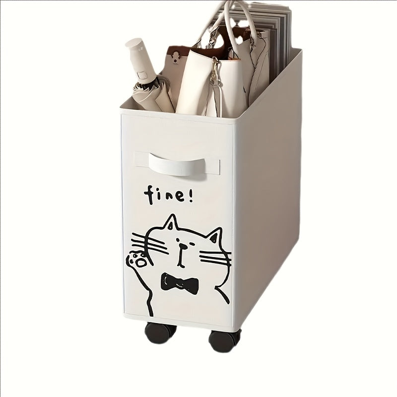 Storage Cart Slim Rolling Fabric Bin with Open Top, Side Handles and Black or White Color Options for Narrow Spaces