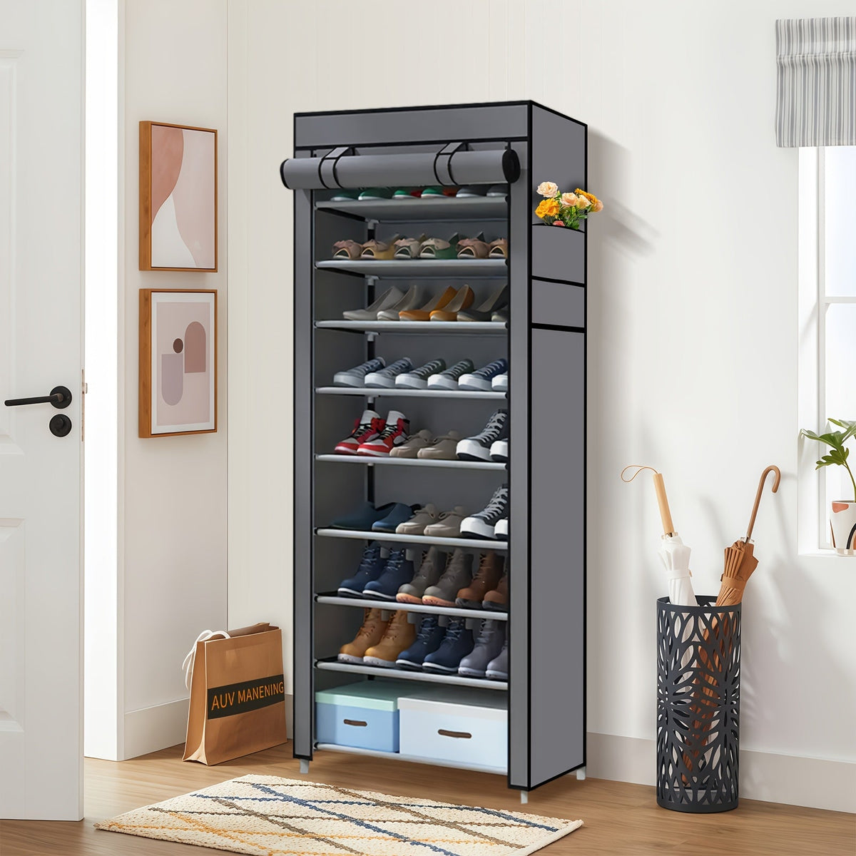 Multi-Tier Fabric Shoe Cabinet with Tool-Free Assembly for Entryway