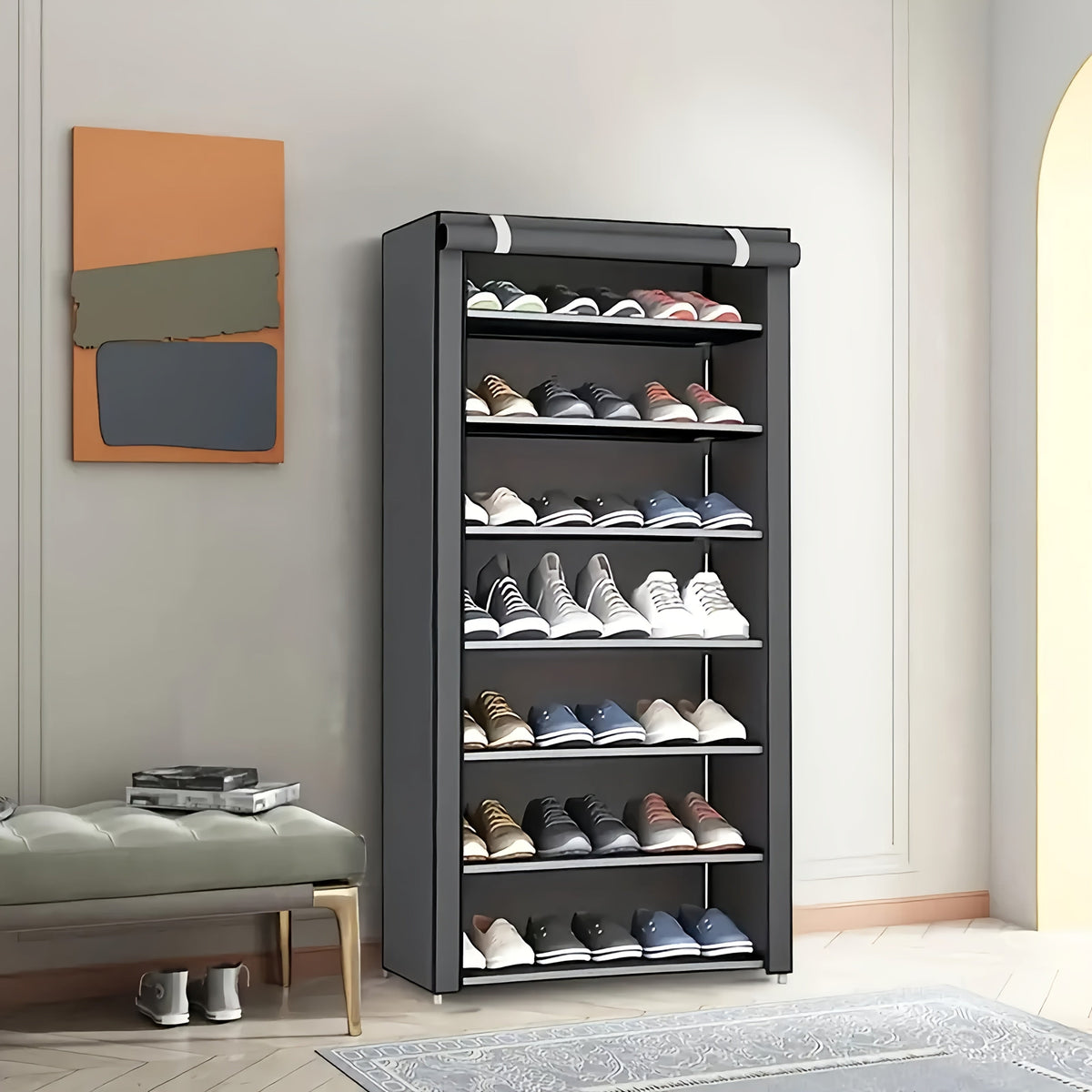 Multi-Tier Fabric Shoe Cabinet with Tool-Free Assembly for Entryway