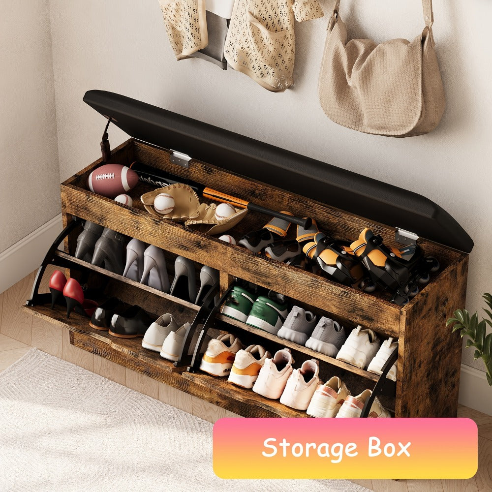 Shoe Cabinet, Furn Mivo Lift-Top Storage Bench with Cushioned Seat in Brown, Black or White