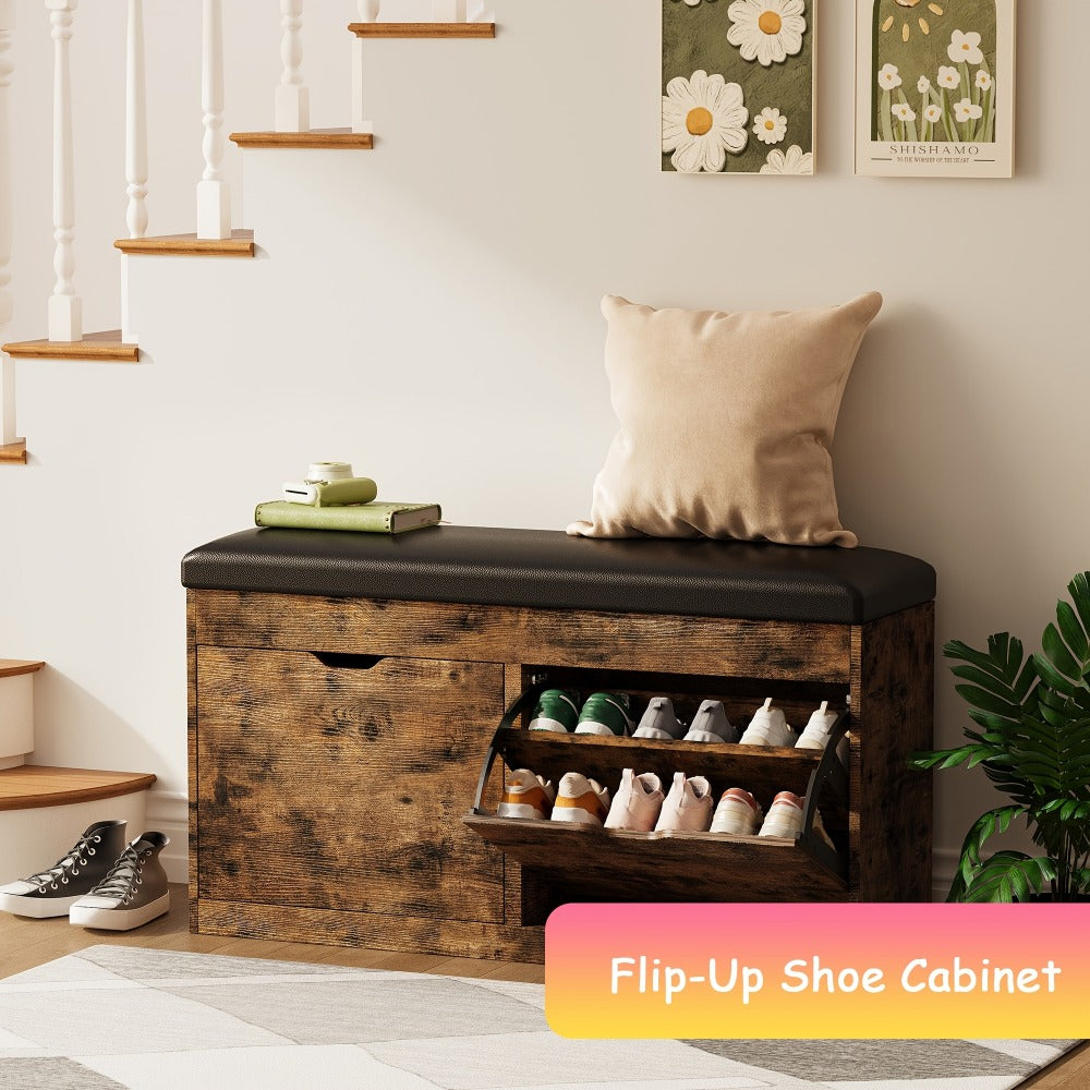 Shoe Cabinet, Furn Mivo Lift-Top Storage Bench with Cushioned Seat in Brown, Black or White