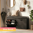 Shoe Cabinet, Furn Mivo Lift-Top Storage Bench with Cushioned Seat in Brown, Black or White