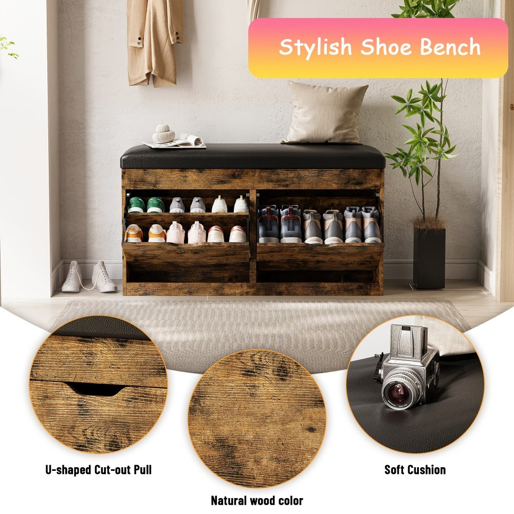 Shoe Cabinet, Furn Mivo Lift-Top Storage Bench with Cushioned Seat in Brown, Black or White