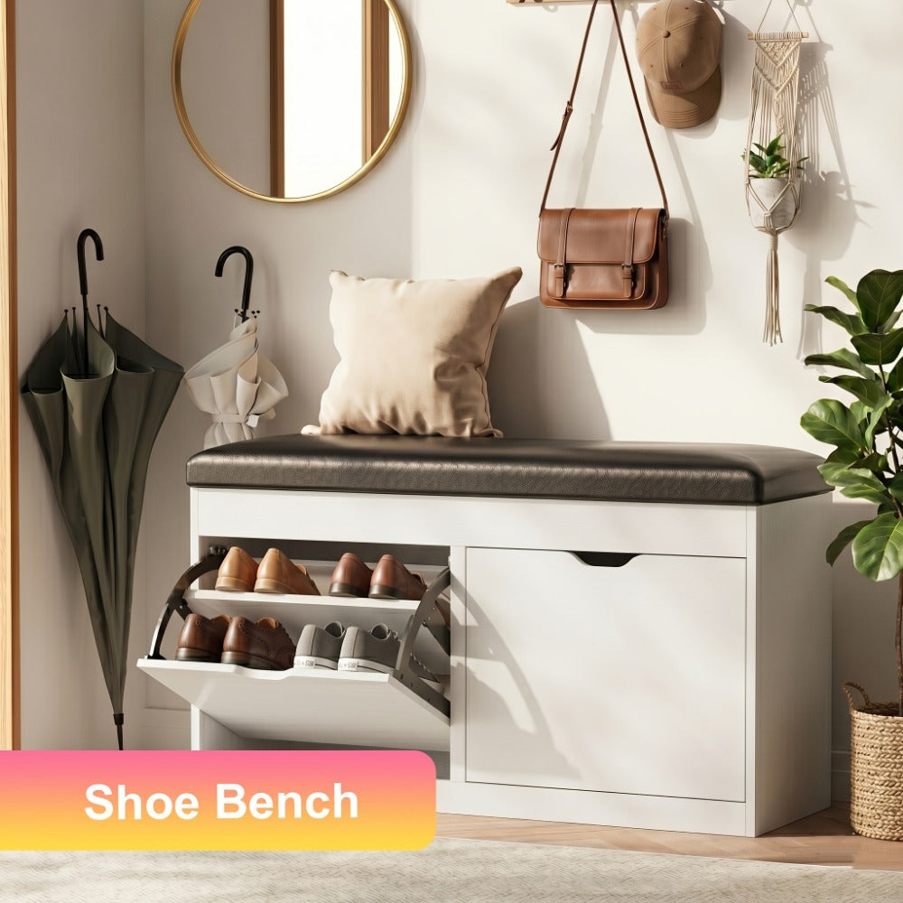 Shoe Cabinet, Furn Mivo Lift-Top Storage Bench with Cushioned Seat in Brown, Black or White