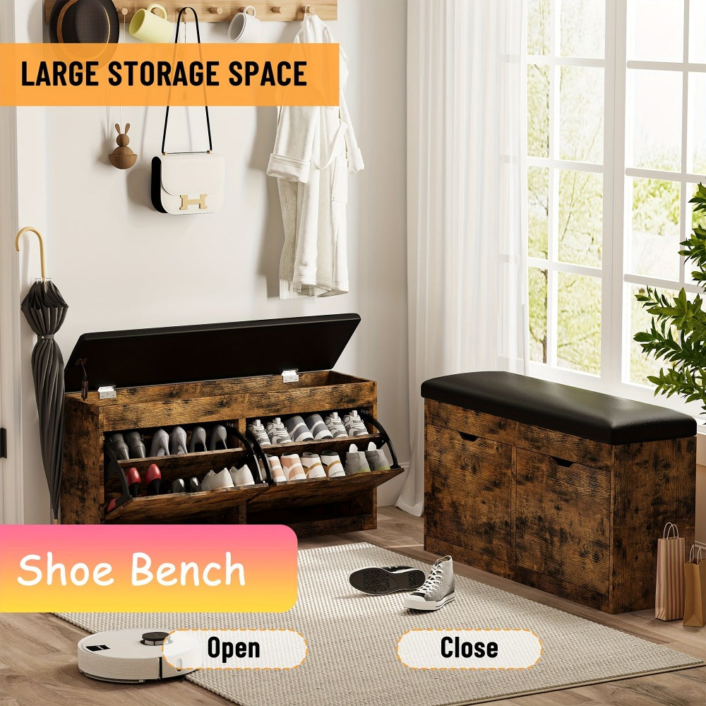 Shoe Cabinet, Furn Mivo Lift-Top Storage Bench with Cushioned Seat in Brown, Black or White