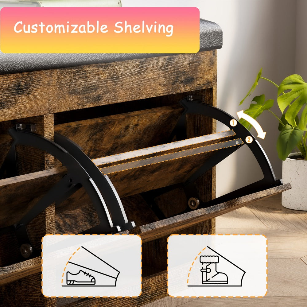 Shoe Cabinet, Furn Mivo Lift-Top Storage Bench with Cushioned Seat in Brown, Black or White