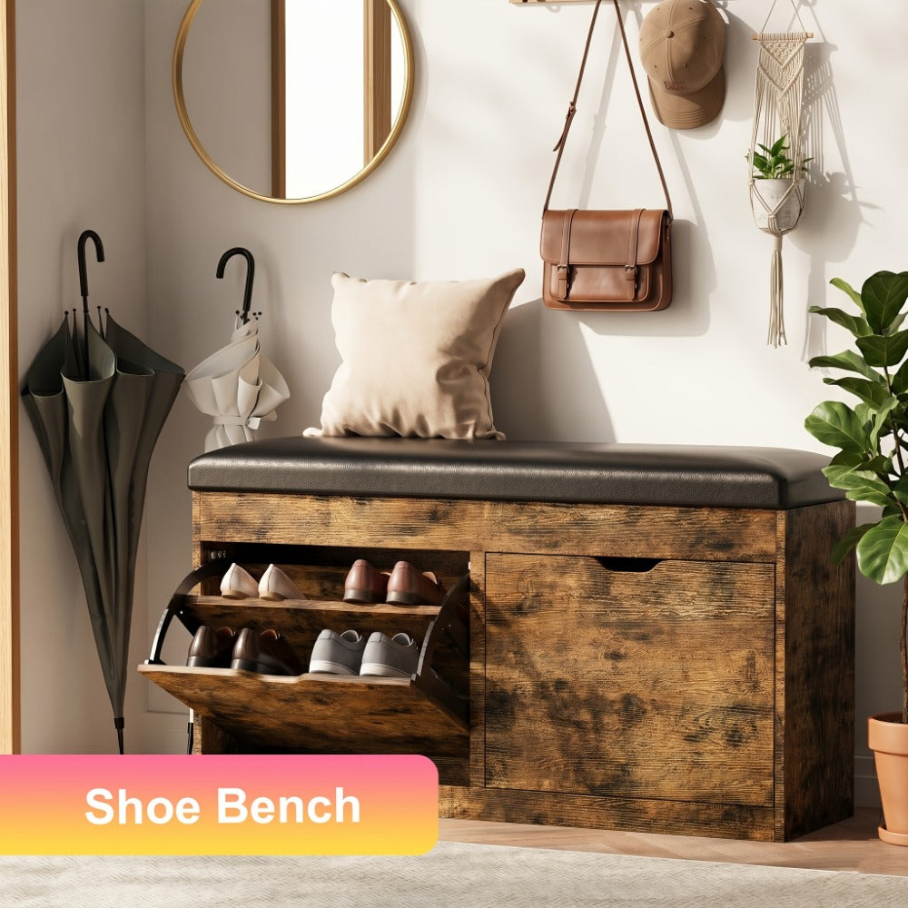 Shoe Cabinet, Furn Mivo Lift-Top Storage Bench with Cushioned Seat in Brown, Black or White