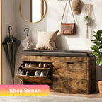 Shoe Cabinet, Furn Mivo Lift-Top Storage Bench with Cushioned Seat in Brown, Black or White