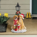 Golden Retriever Family LED Christmas Figurines - Realistic Resin Dog Statues with Santa Hats