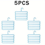 Five-Tier Pants Hangers, 5-Piece Set in Blue, Pink or Green with Horizontal Space-Saving Garment Bars