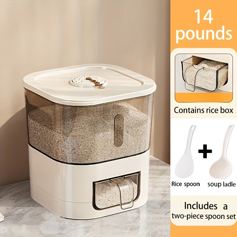 Airtight Rice Container with Measuring Cup, Large Moisture-Proof Rice Dispenser for Rice, Grains