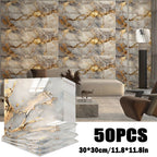 Marble Gold-Vein Wall Tile Sticker Set with 30 cm Panels, Four Colors and 50- or 100-Piece Packs
