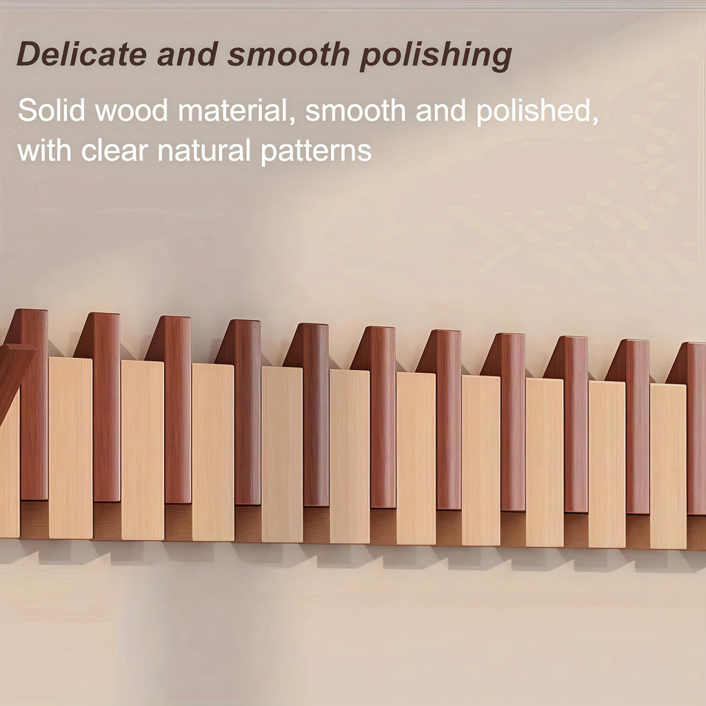 Coat Rack Wall Mounted Wood Piano-Key Rail with Fold-Down Hooks in 4, 6, 8 or 10 Hook Sizes