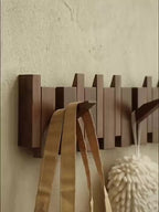 Coat Rack Wall Mounted Wood Piano-Key Rail with Fold-Down Hooks in 4, 6, 8 or 10 Hook Sizes