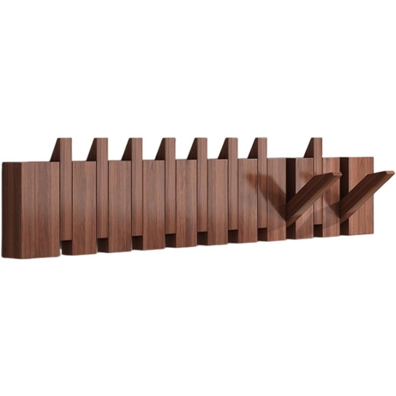 Coat Rack Wall Mounted Wood Piano-Key Rail with Fold-Down Hooks in 4, 6, 8 or 10 Hook Sizes