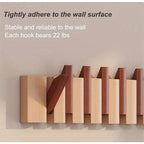 Coat Rack Wall Mounted Wood Piano-Key Rail with Fold-Down Hooks in 4, 6, 8 or 10 Hook Sizes