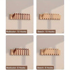 Coat Rack Wall Mounted Wood Piano-Key Rail with Fold-Down Hooks in 4, 6, 8 or 10 Hook Sizes
