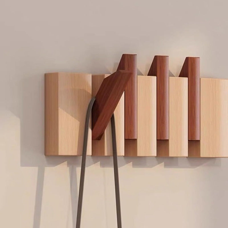 Coat Rack Wall Mounted Wood Piano-Key Rail with Fold-Down Hooks in 4, 6, 8 or 10 Hook Sizes