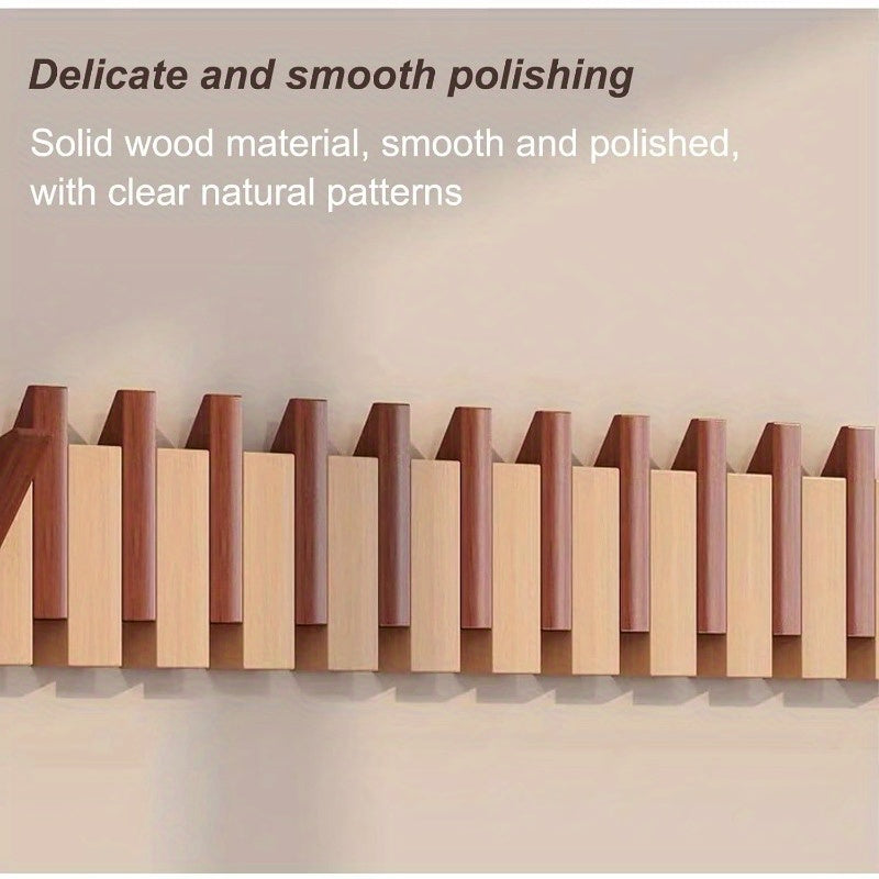 Coat Rack Wall Mounted Wood Piano-Key Rail with Fold-Down Hooks in 4, 6, 8 or 10 Hook Sizes