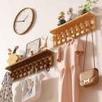Coat Rack Wall Mounted Wood Piano-Key Rail with Fold-Down Hooks in 4, 6, 8 or 10 Hook Sizes