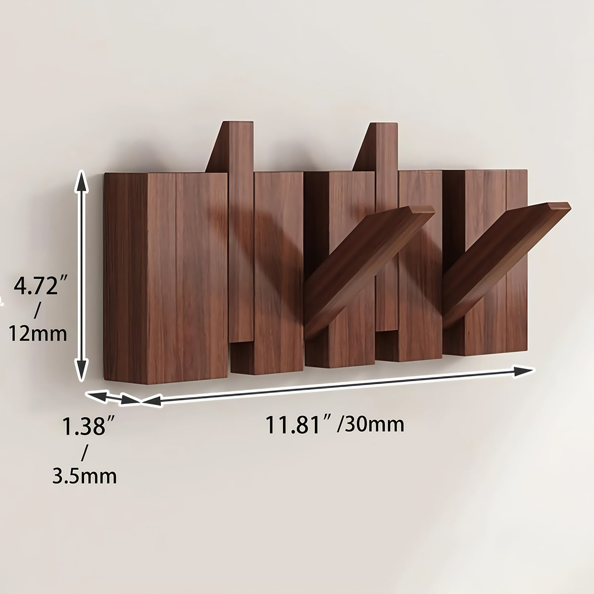 Coat Rack Wall Mounted Wood Piano-Key Rail with Fold-Down Hooks in 4, 6, 8 or 10 Hook Sizes