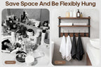 Wall-Mounted Shelf and Hook Organizer with Two Walnut-Color Shelves, Dark Side Frames and Five Hooks
